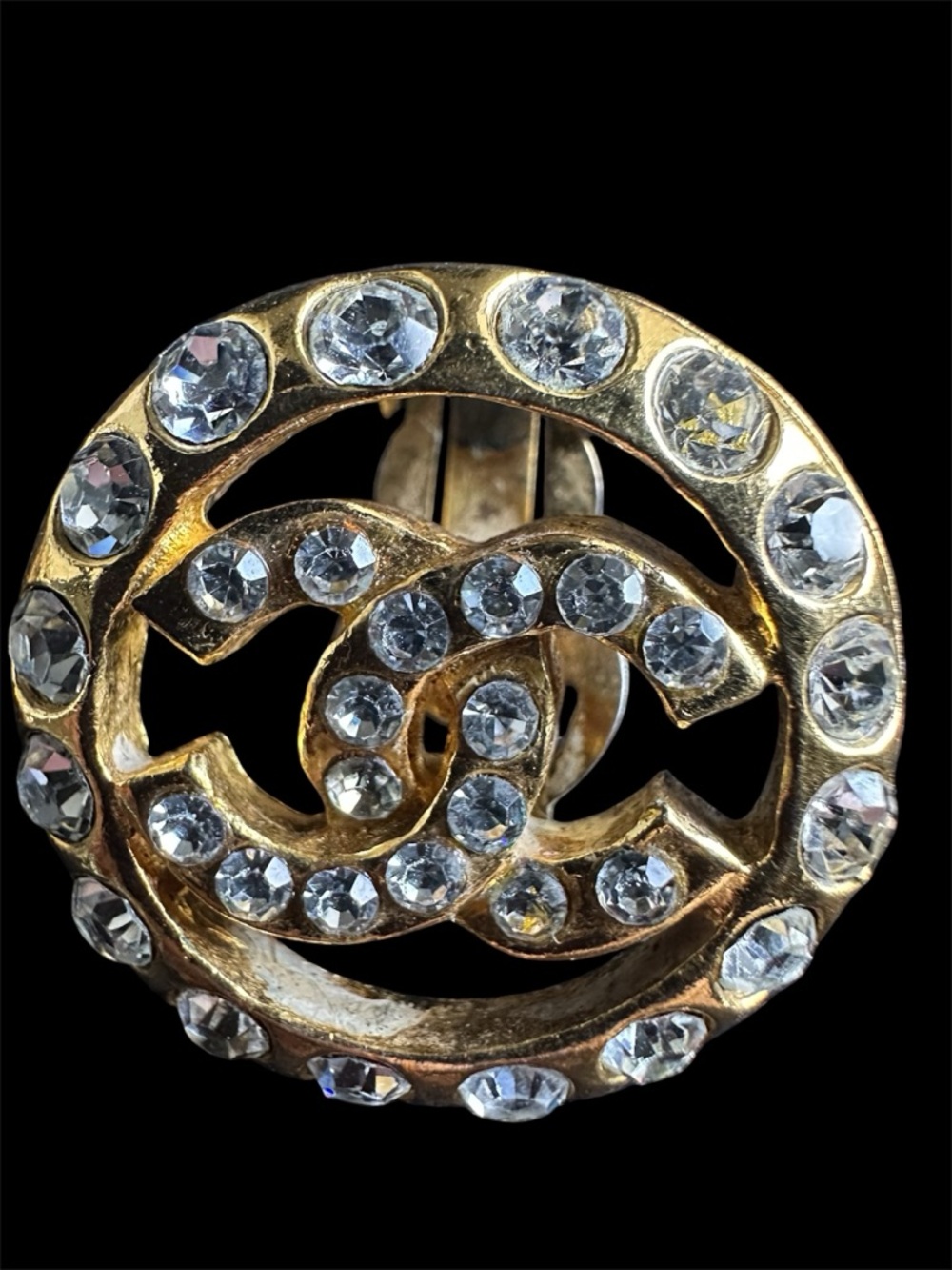 Vintage CHANEL Gold Tone Rhinestone CC Logo Clip-On Earrings - Picture 11 of 15